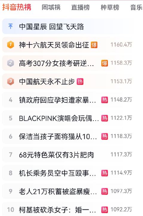 《抖音》5月30日热搜榜一览